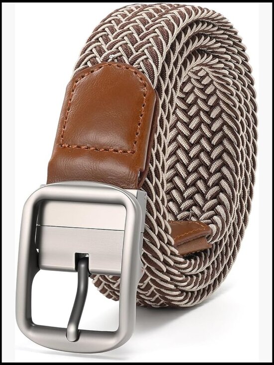 Braided Stretch Elastic Belt with Pin Oval Buckle PU Loop End Tip main image 4
